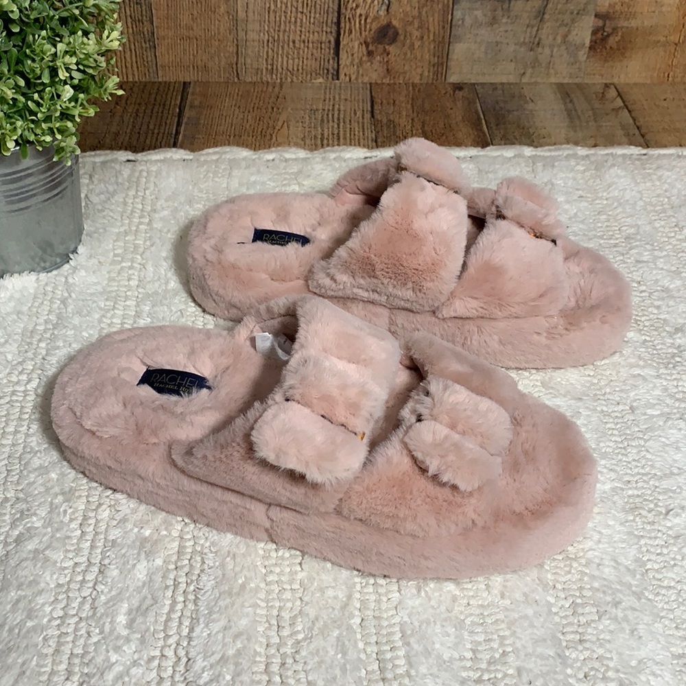 Rachel Roy Soft Pink Slippers House Shoes Teddy Faux Fur Womens 7 - 8